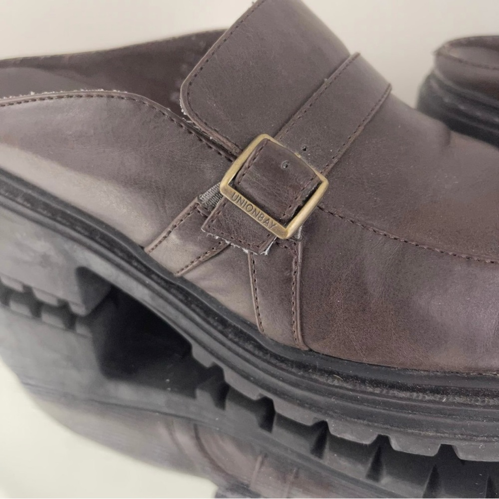 UNIONBAY Vintage 90s Y2K Brown Faux Leather Platform Chunky Heel Slip On Loafers - Picture 4 of 11